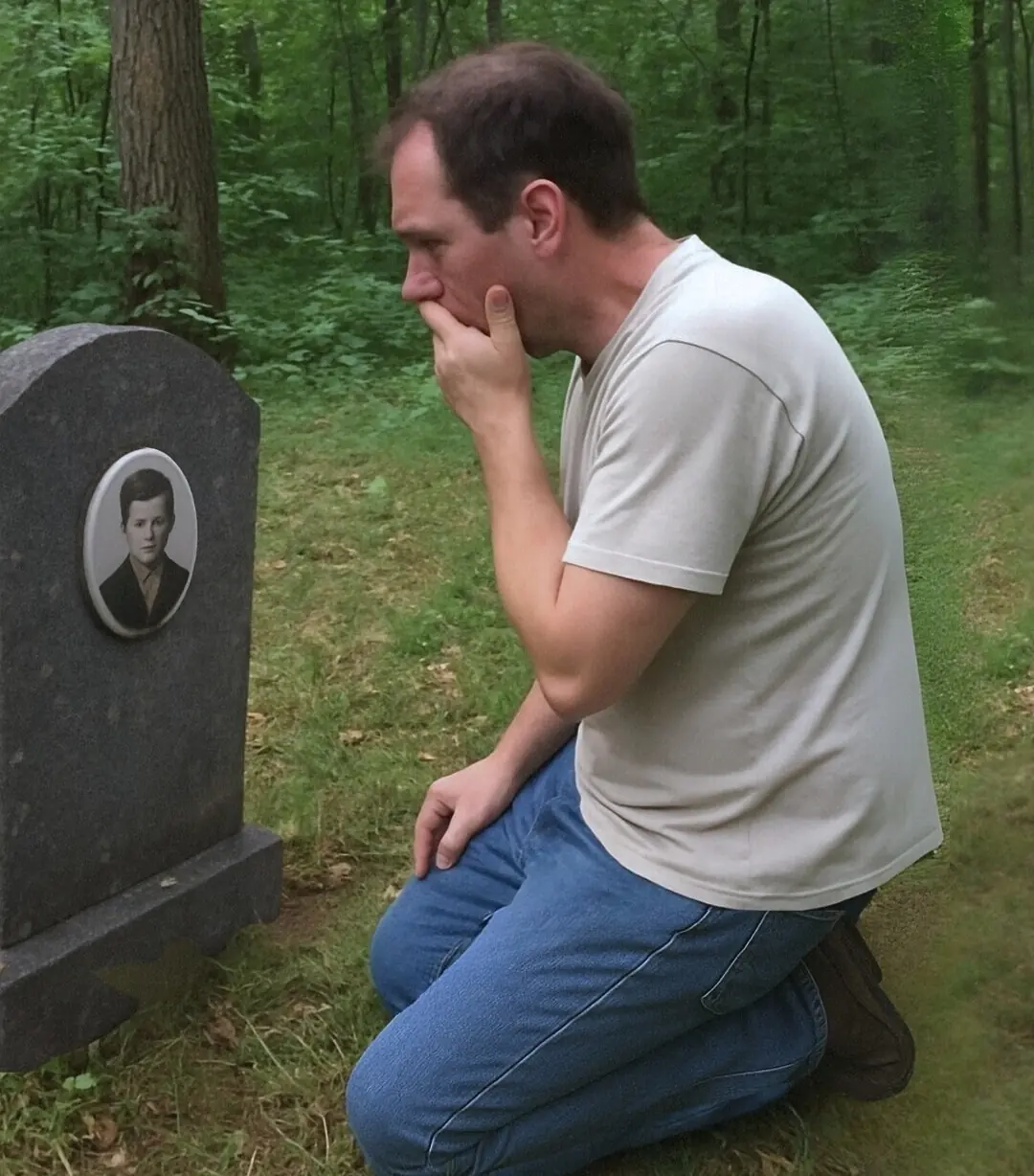 Man Stumbles upon a Headstone in the Woods and Sees His Childhood Photo on It