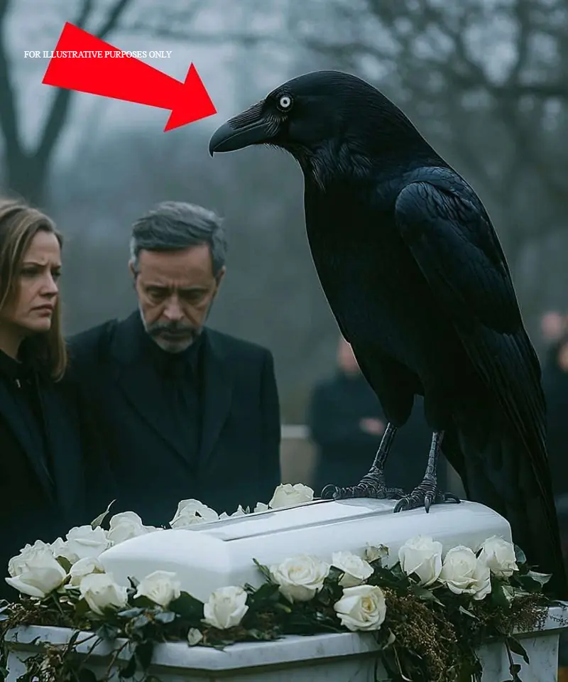 During the funeral, a crow lands on the little girl’s coffin