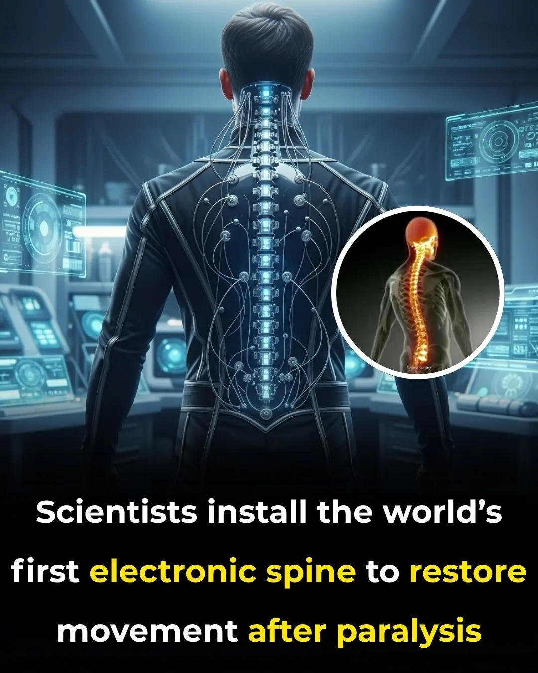 Scientists install the world’s first electronic spine to restore movement after paralysis.