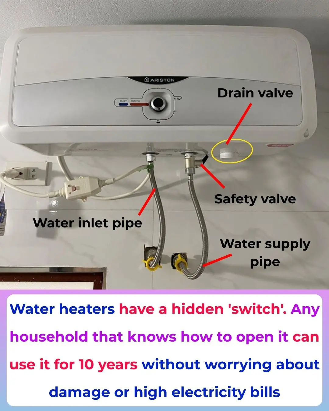 Water heaters have a hidden 'switch.' Any household that knows how to open it can use it for 10 years without worrying about damage or high electricity bills