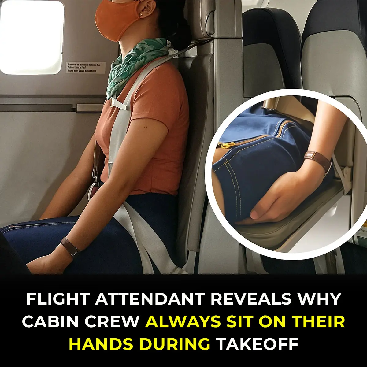 Flight attendant explains the unexpected reason cabin crew keep their hands under their thighs during takeoff and landing