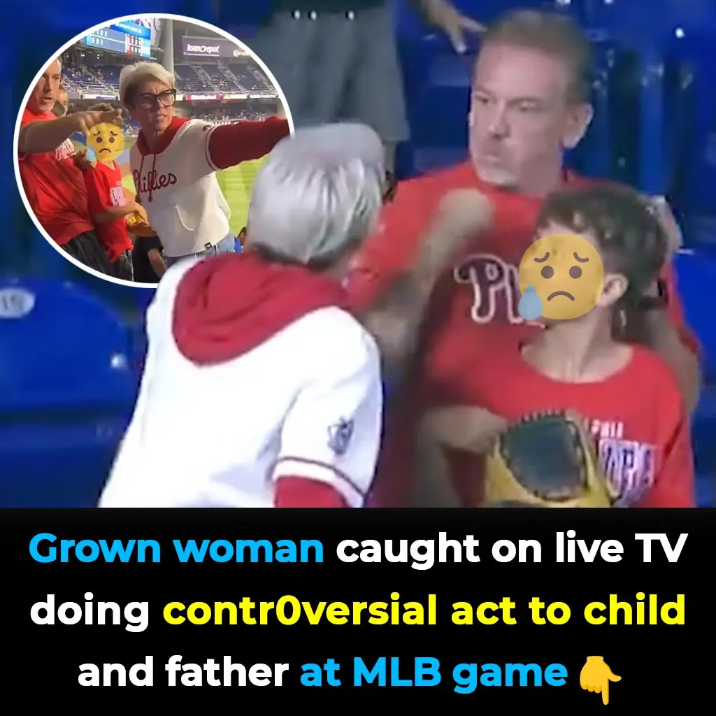 Grown woman caught on live TV doing controversial act to child and father at MLB game