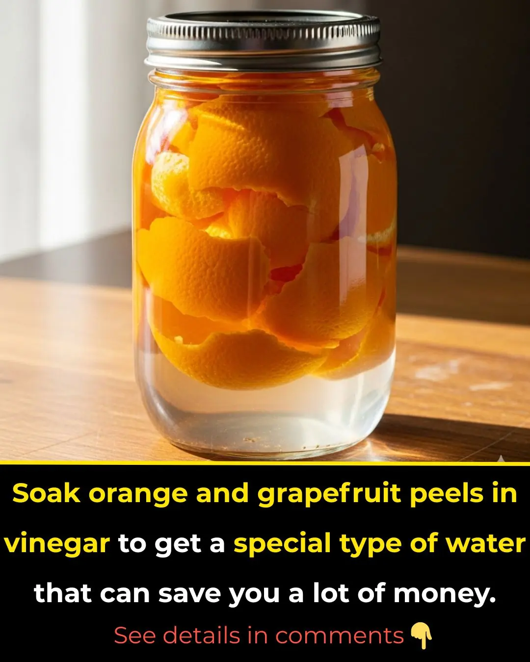 Soak orange and grapefruit peels in vinegar to get a special type of water that can save you a lot of money.