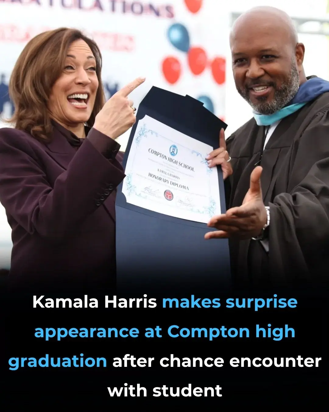 Kamala Harris Makes Surprise Appearance at Compton High Graduation After Chance Encounter With Student