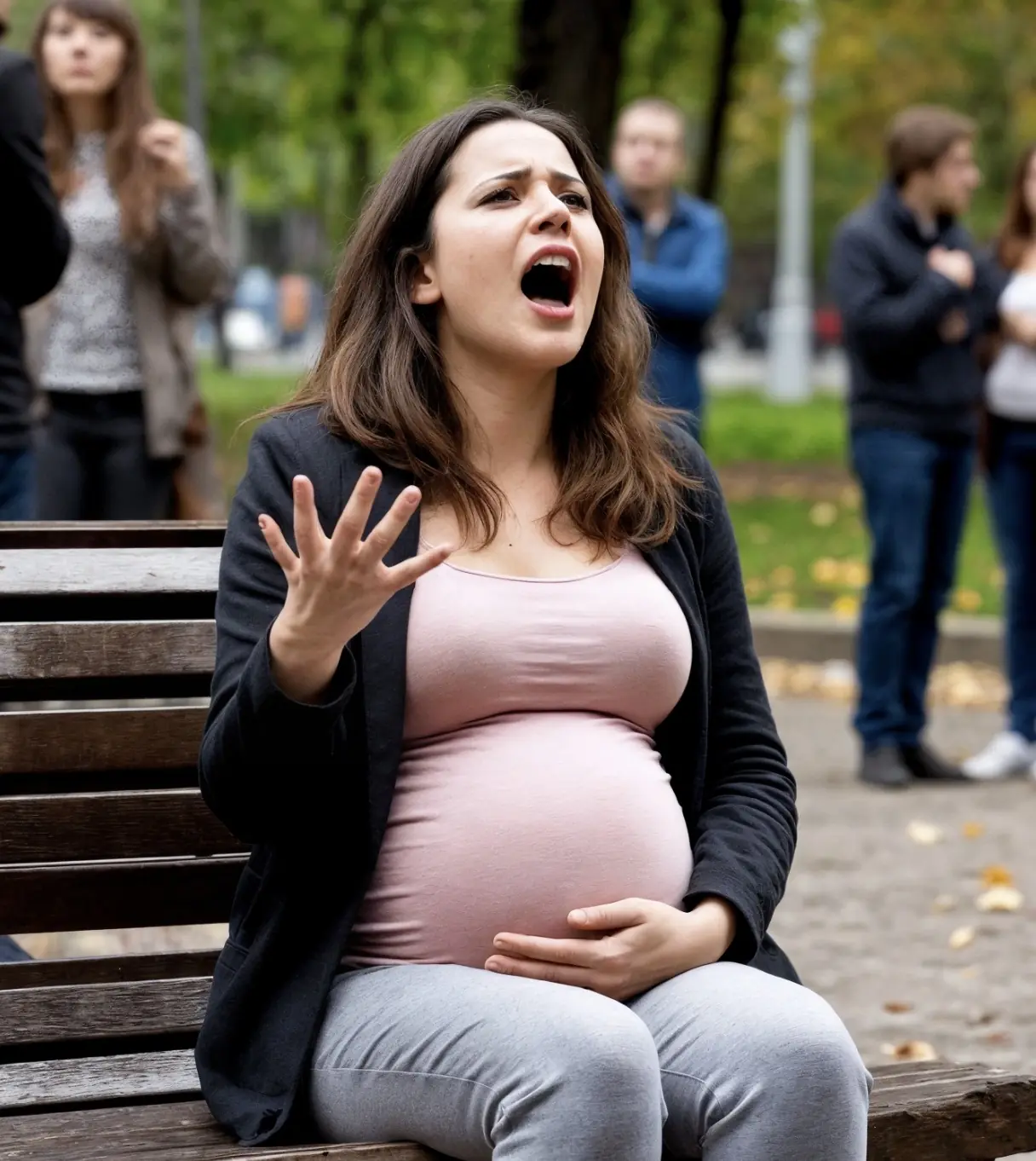 Passersby walked past the pregnant woman who was asking for help, pretending not to notice her pleas.