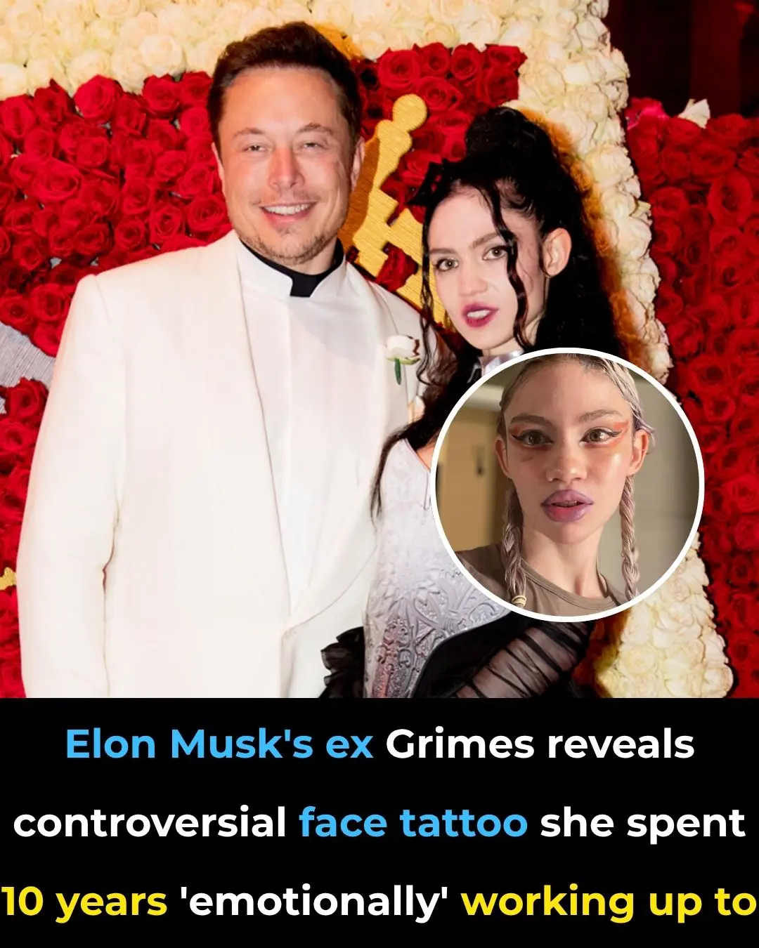 Elon Musk's ex Grimes reveals controversial face tattoo she spent 10 years 'emotionally' working up to