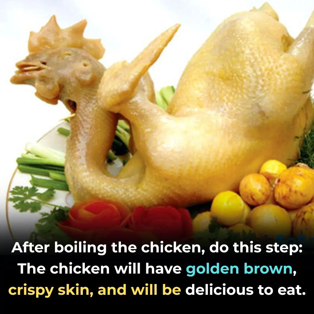 After boiling the chicken, do this step: The chicken will have golden brown, crispy skin, and will be delicious to eat.