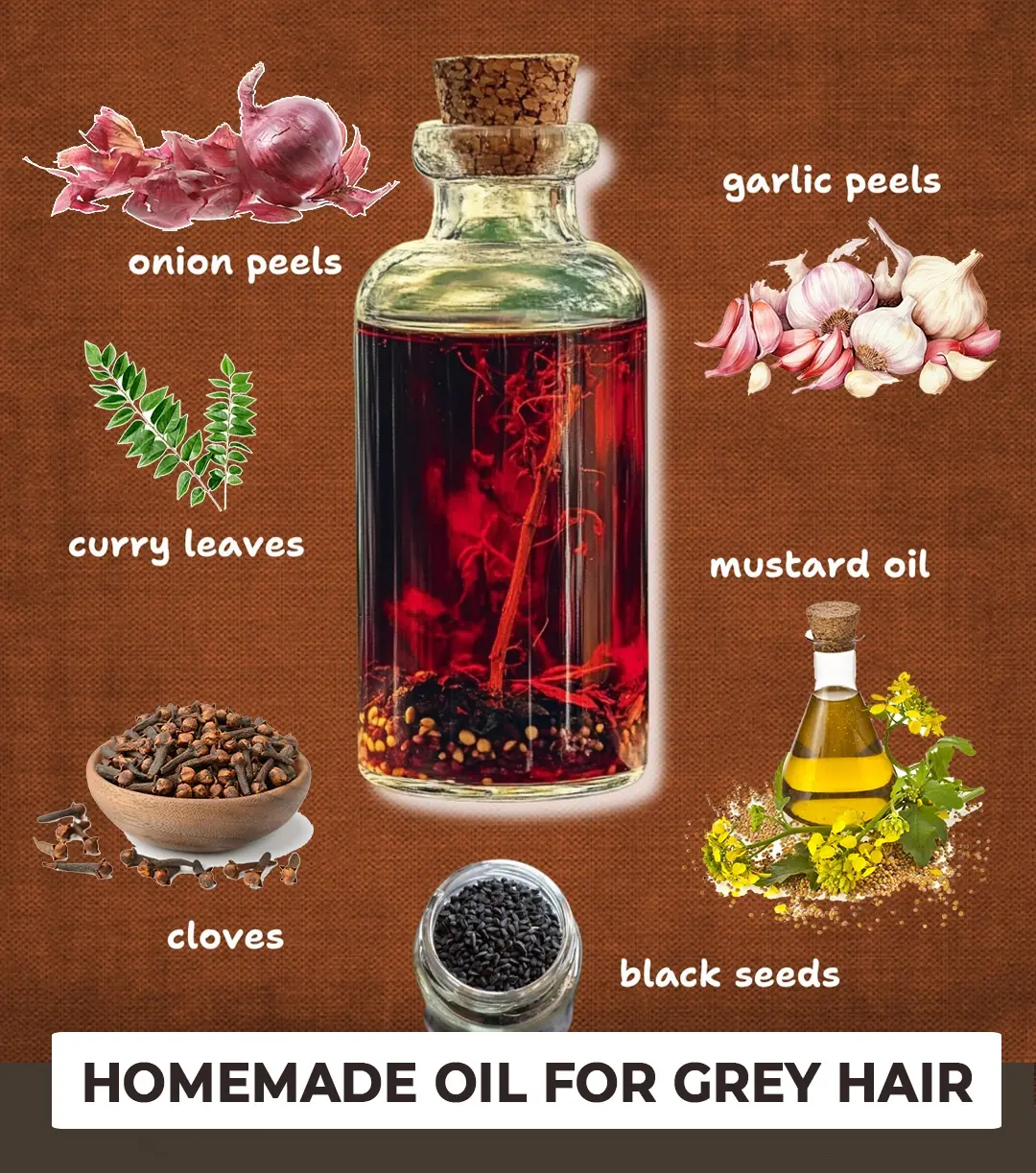 Roasted onion peel treatment for grey hair