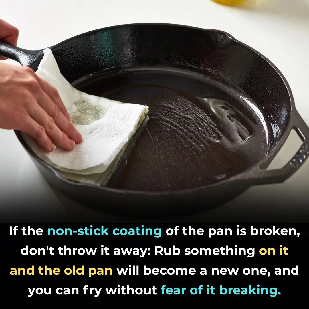 If the non-stick coating of the pan is broken, don't throw it away: Rub something on it and the old pan will become a new one, and you can fry without fear of it breaking.