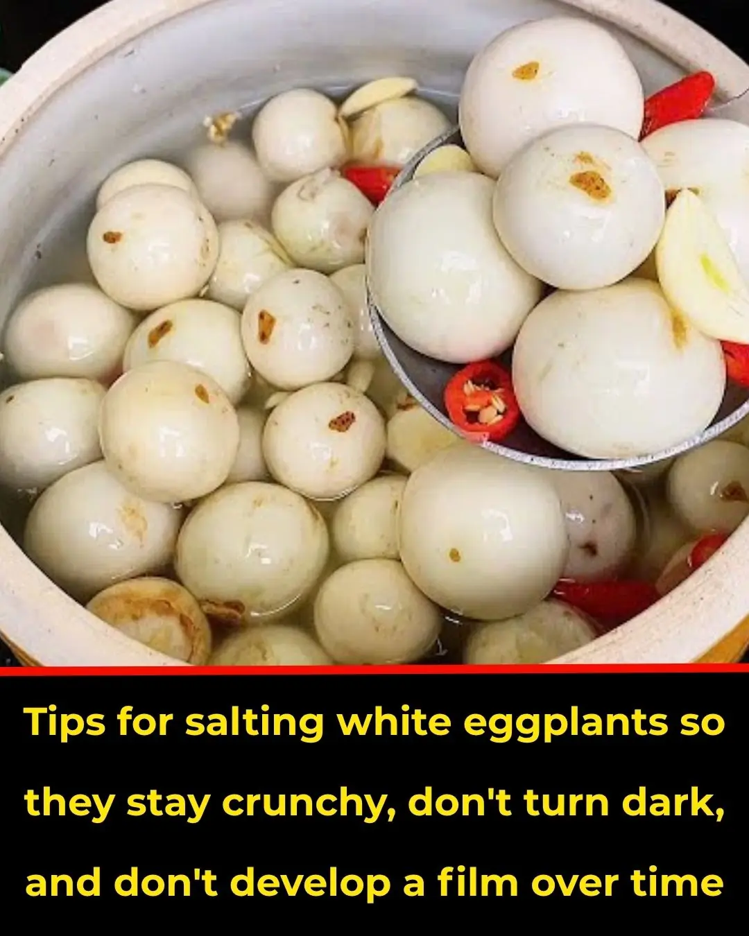 Tips for salting white eggplants so they stay crunchy, don't turn black, and don't develop mold over time