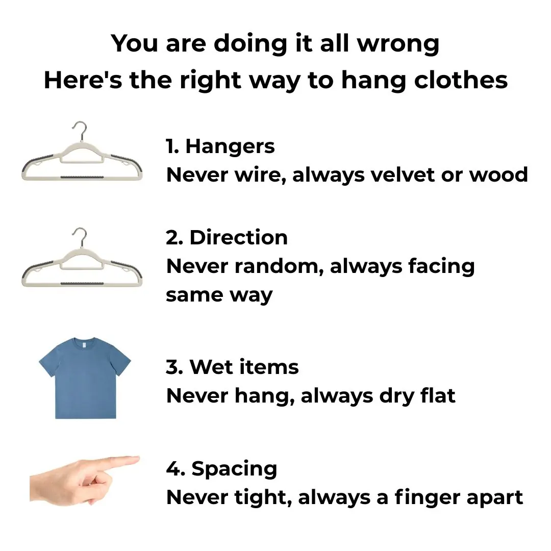 You are doing it all wrong. Here's the right way to hang clothes