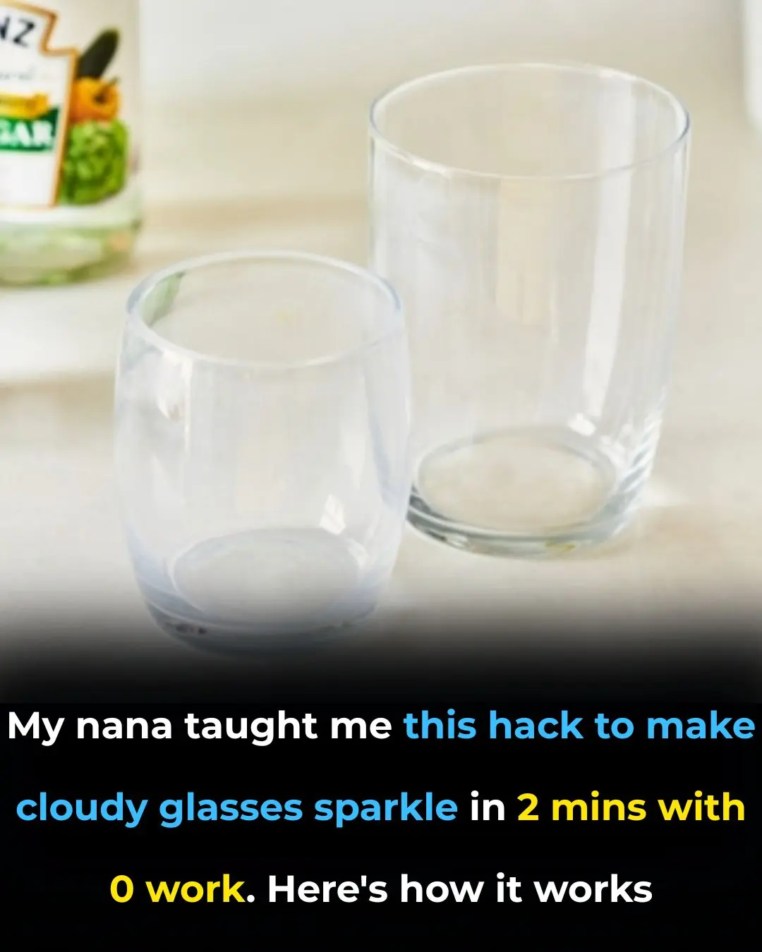My nana taught me this hack to make cloudy glasses sparkle in 2 mins with 0 work. Here’s how it works