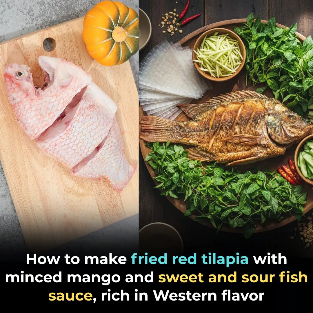 How to make fried red tilapia with minced mango and sweet and sour fish sauce, rich in Western flavor