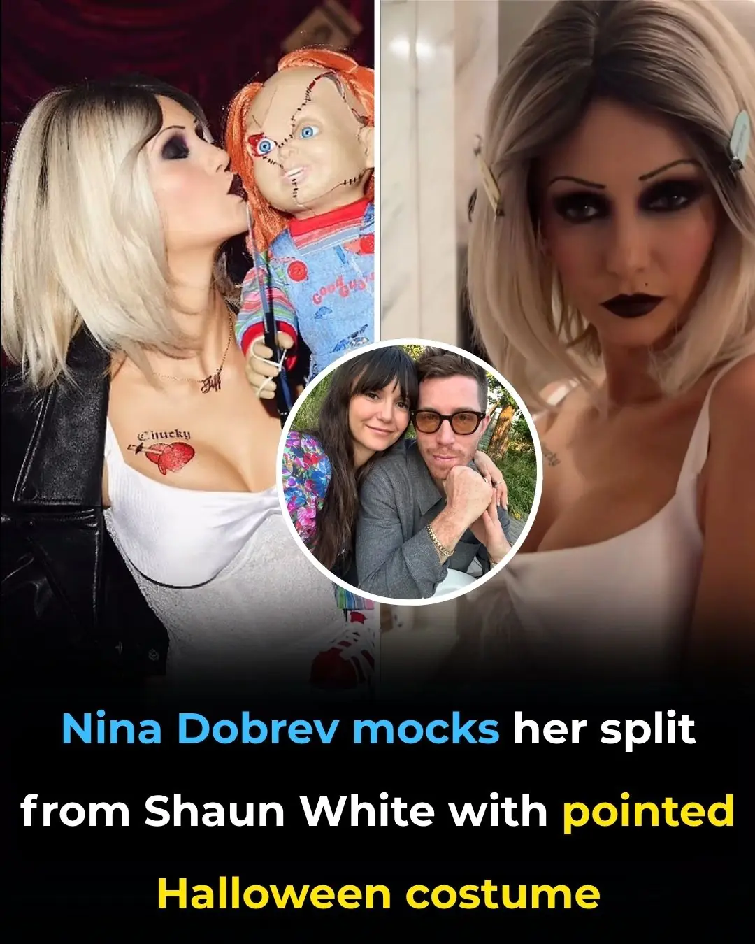 Nina Dobrev mocks her split from Shaun White with pointed Halloween costume