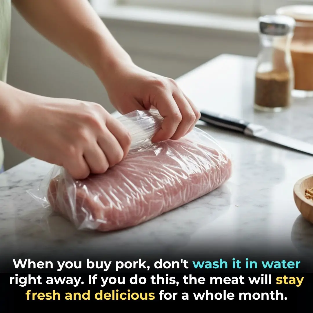 When you buy pork, don't wash it in water right away. If you do this, the meat will stay fresh and delicious for a whole month.