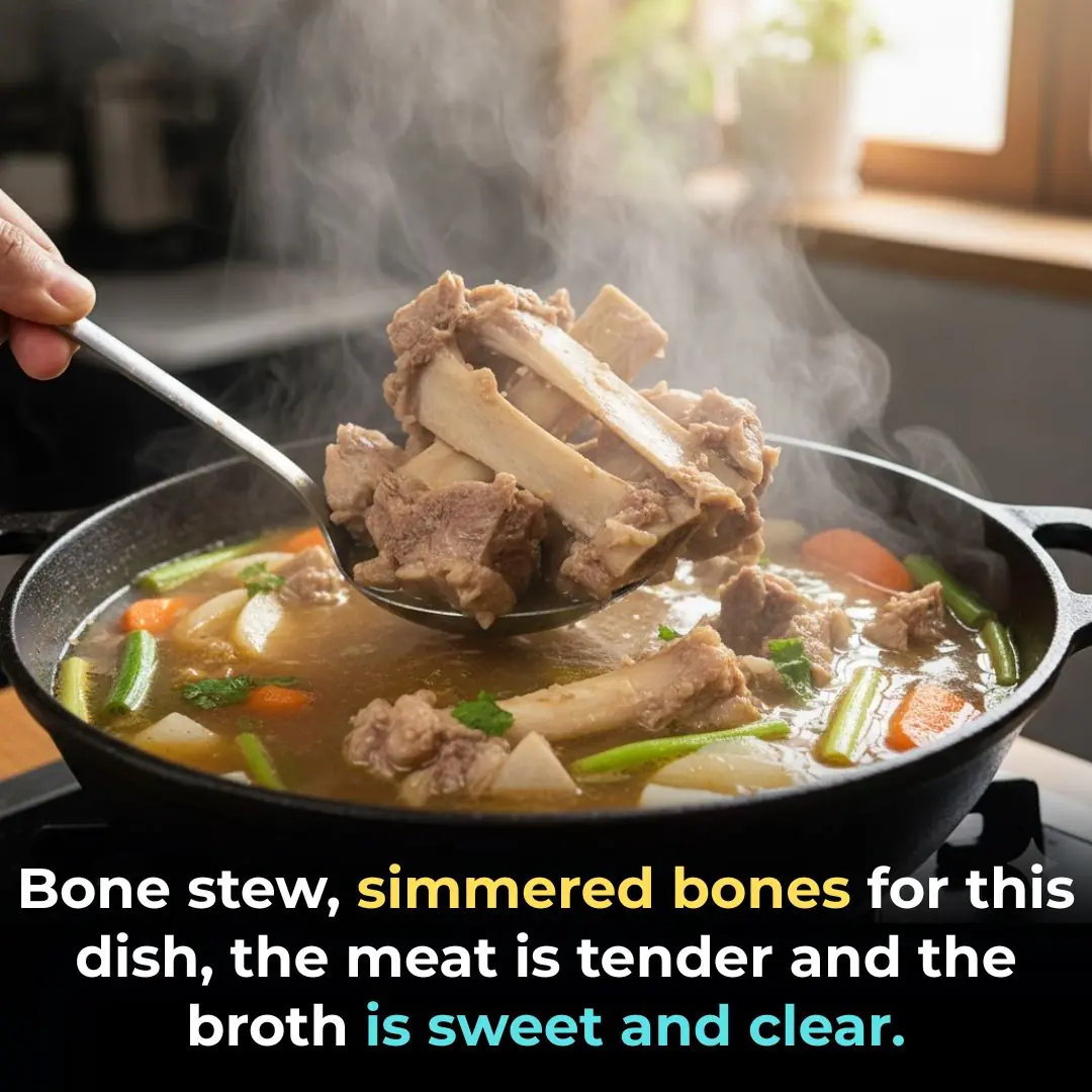 Bone stew, simmered bones for this dish, the meat is tender and the broth is sweet and clear.