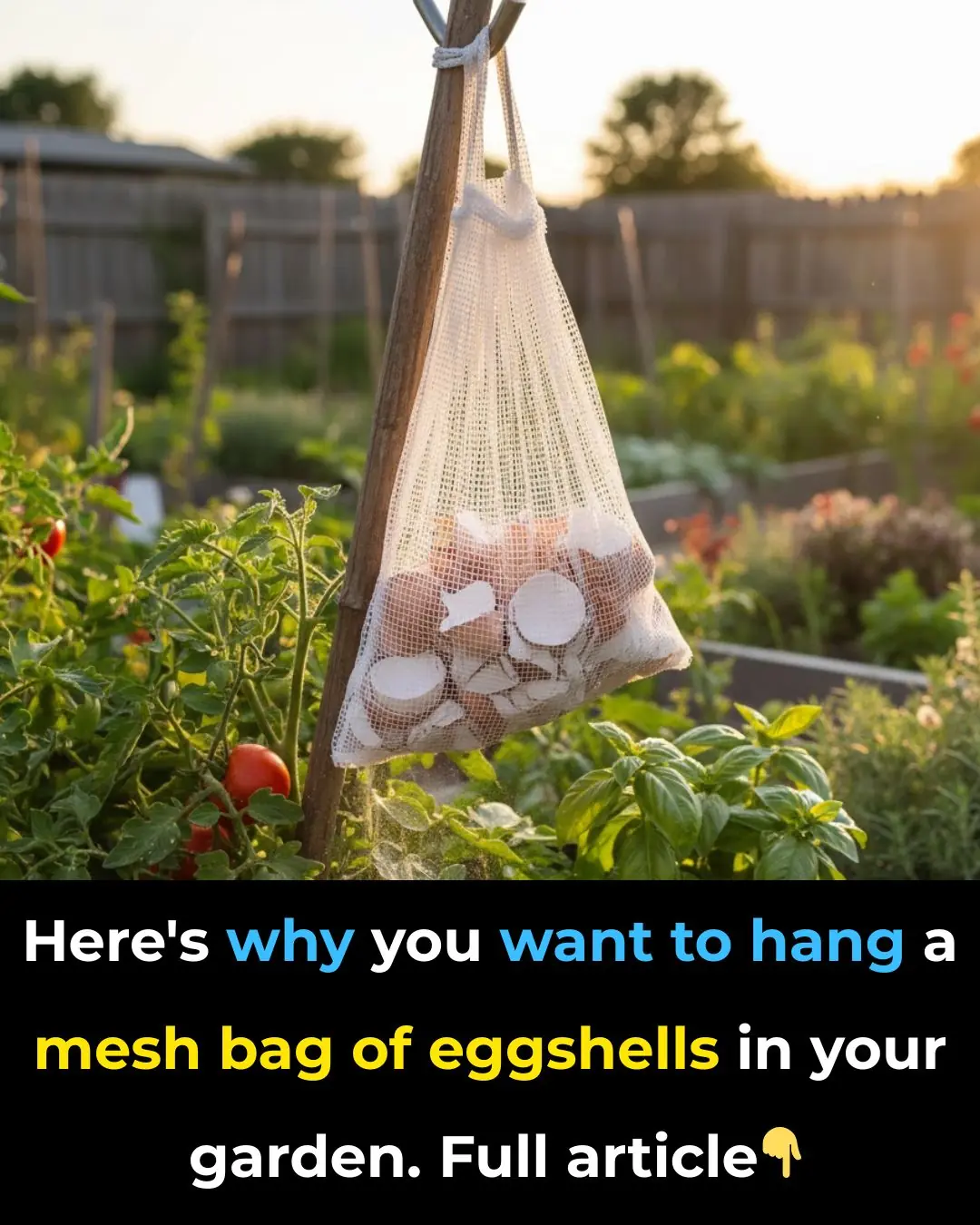 Here's why you want to hang a mesh bag of eggshells in your garden
