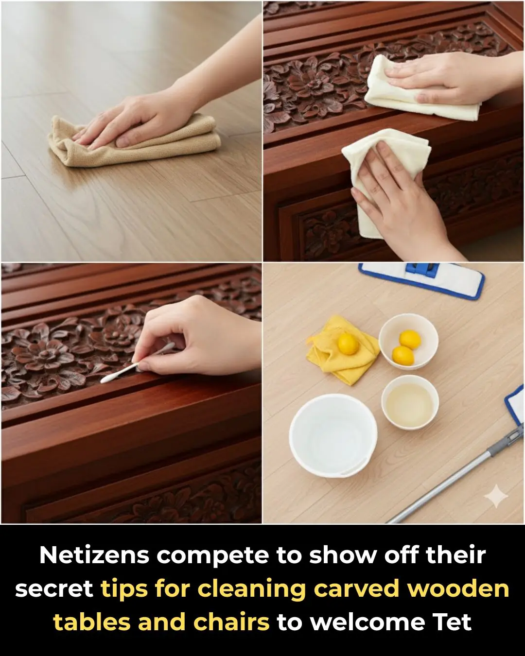 Netizens compete to show off their secret tips for cleaning carved wooden tables and chairs to welcome Tet