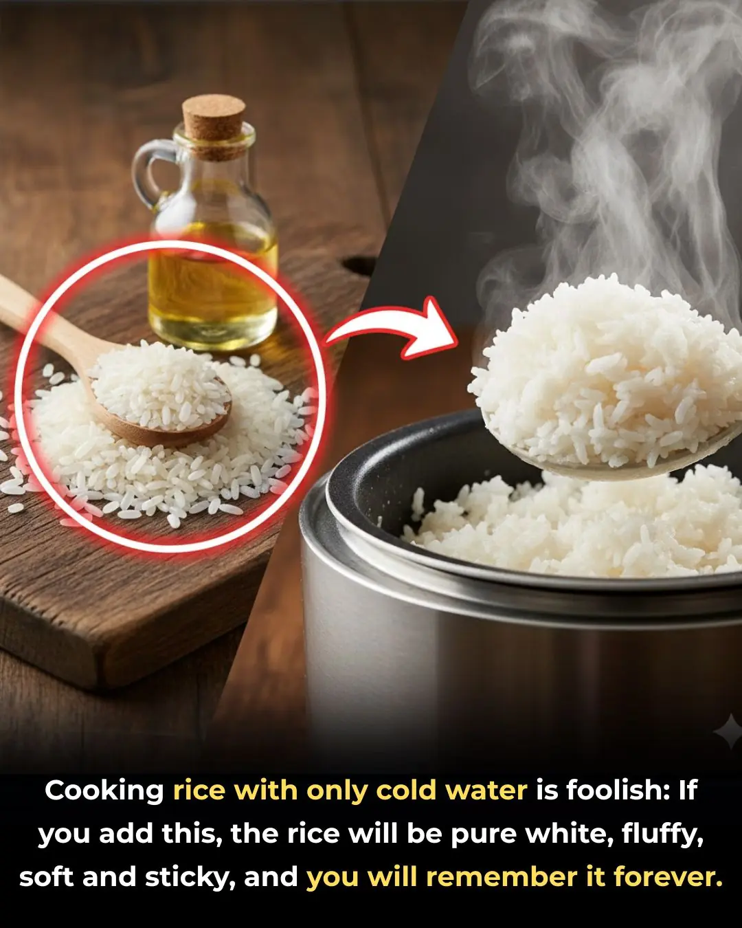 Cooking rice with only cold water is foolish: If you add this, the rice will be pure white, fluffy, soft and sticky, and you will remember it forever.