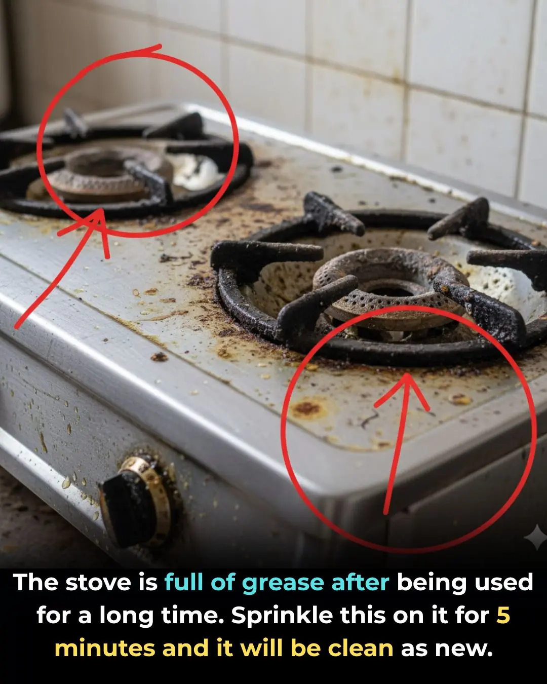 The stove is full of grease after being used for a long time. Sprinkle this on it for 5 minutes and it will be clean as new