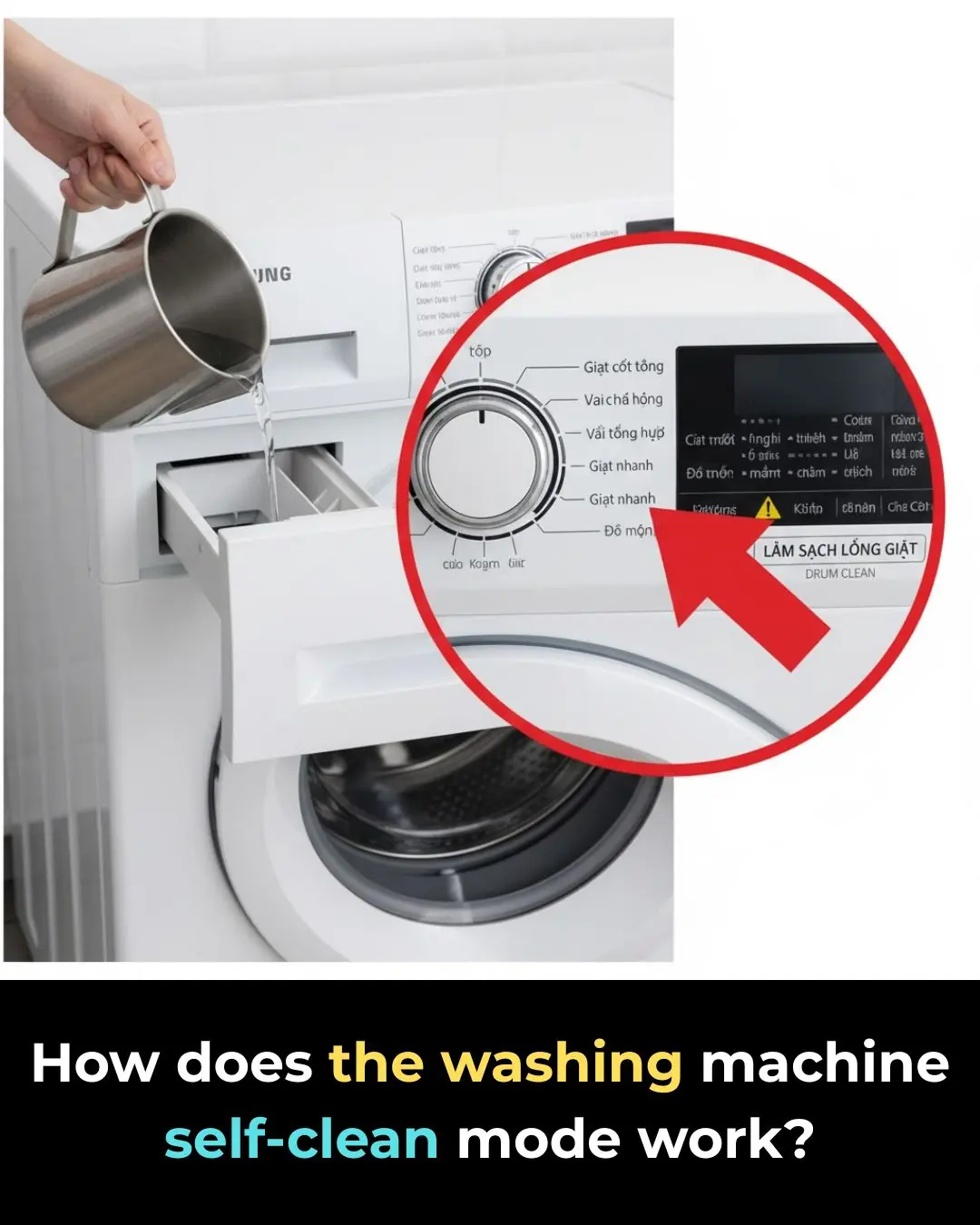 How does the washing machine self-clean mode work?
