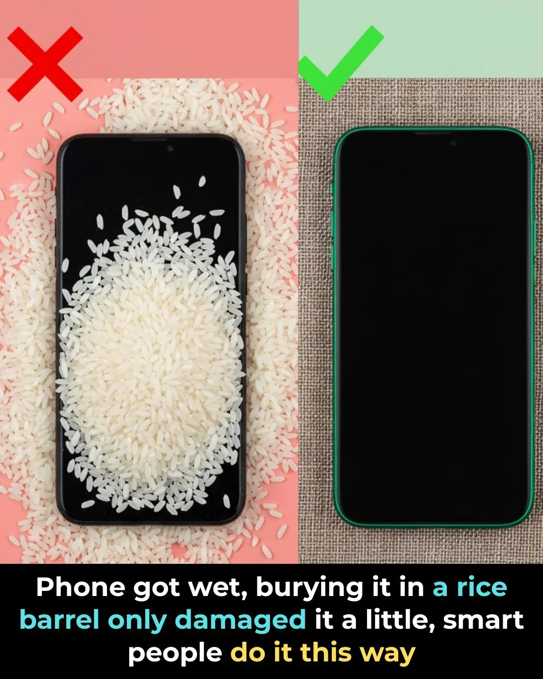 Phone got wet, burying it in a rice barrel only damaged it a little, smart people do it this way
