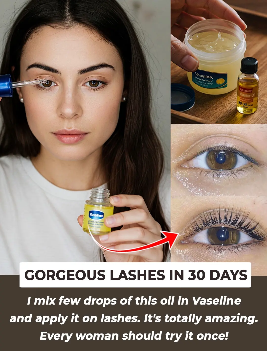 Get Thicker Eyelashes with Vaseline and Castor Oil Serum in 1 Week