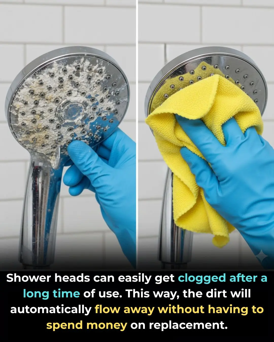 Showerheads that have been used for a long time often become clogged, but with this simple method, the built-up residue can clean itself off without costing you any money to replace the head.