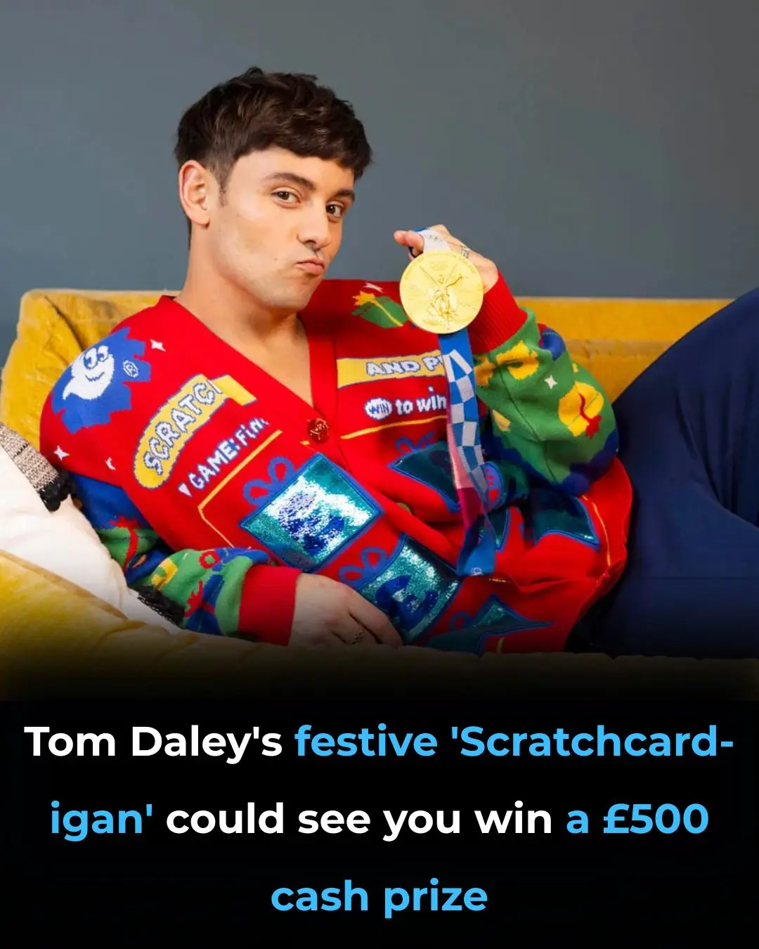 🧶 Tom Daley Designs the World's First 'Scratchcard-igan' for the Festive Season