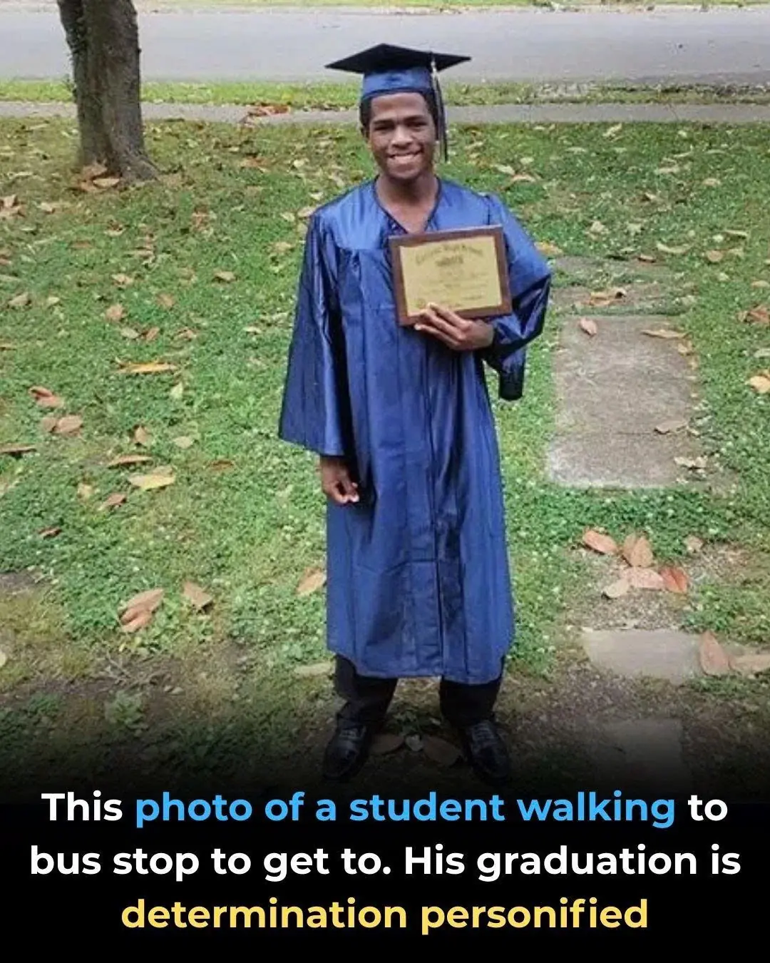 This Photo Of A Student Walking To Bus Stop To Get To His Graduation Is Determination Personified