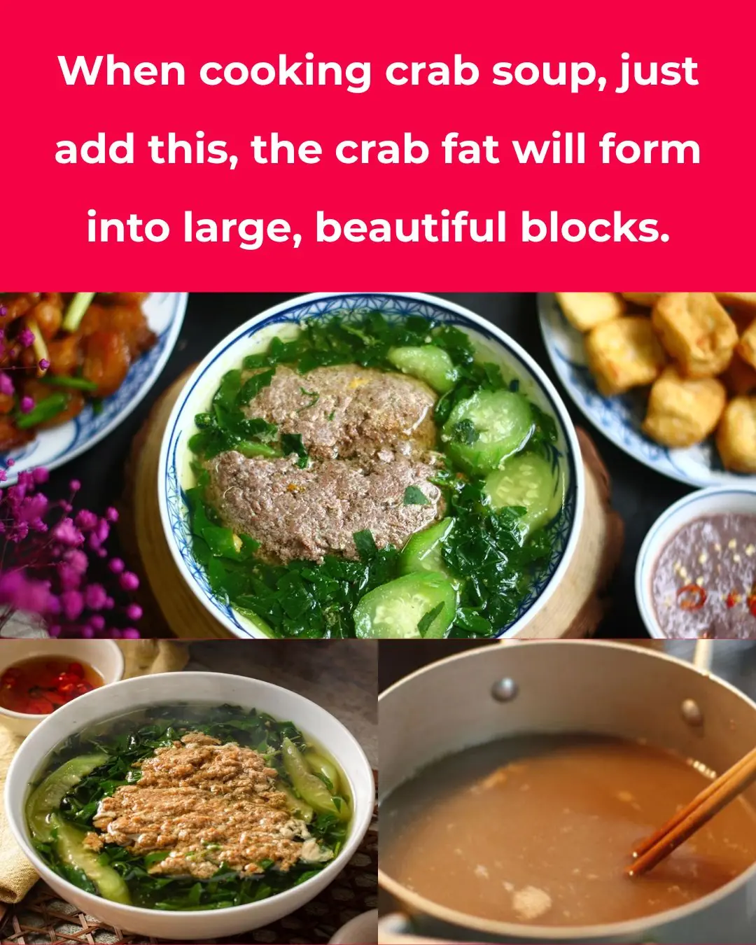 When cooking crab soup, just add this, the crab bricks will form large, beautiful blocks