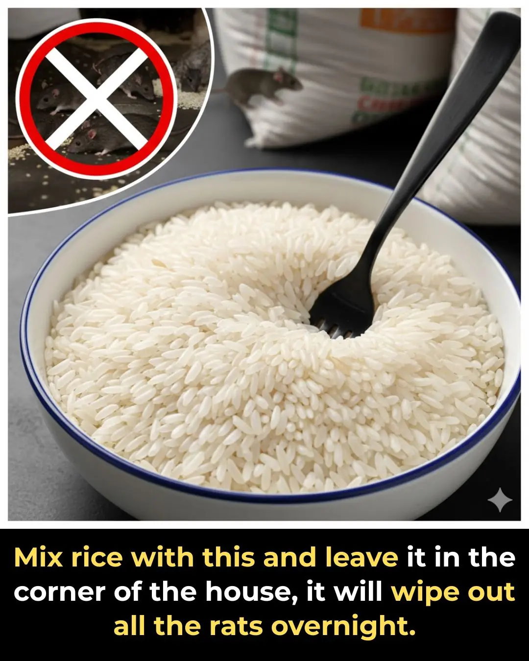 Mix rice with this and leave it in the corner of the house, it will wipe out all the rats overnight.