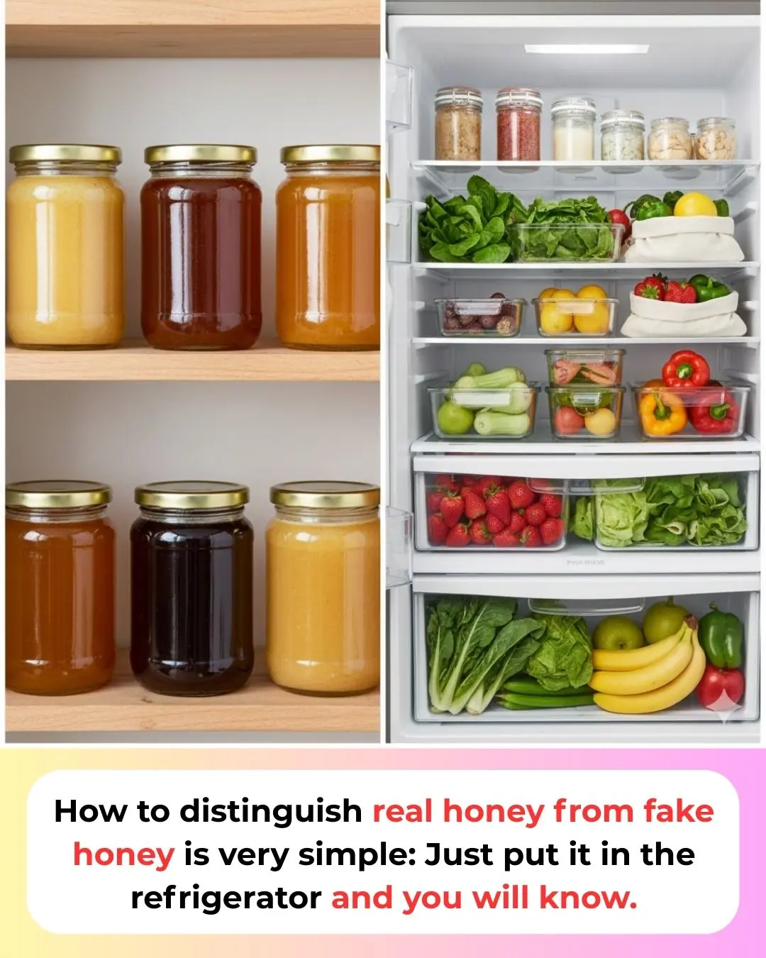How to distinguish real honey from fake honey is very simple: Just put it in the refrigerator and you will know.