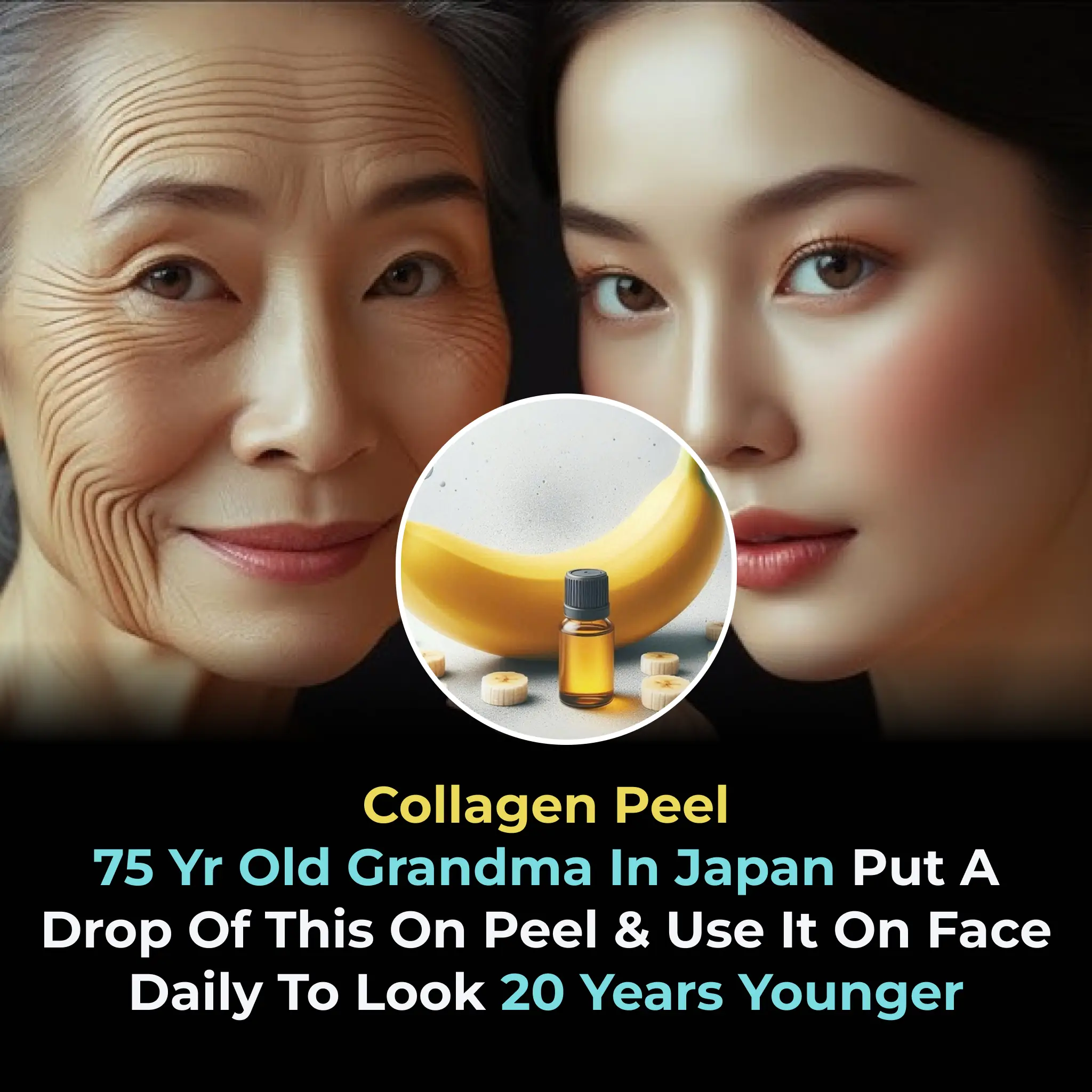 collagen peel 75 yr old grandma in japan put a drop of this on peel & use it on face daily to look 20 years younger