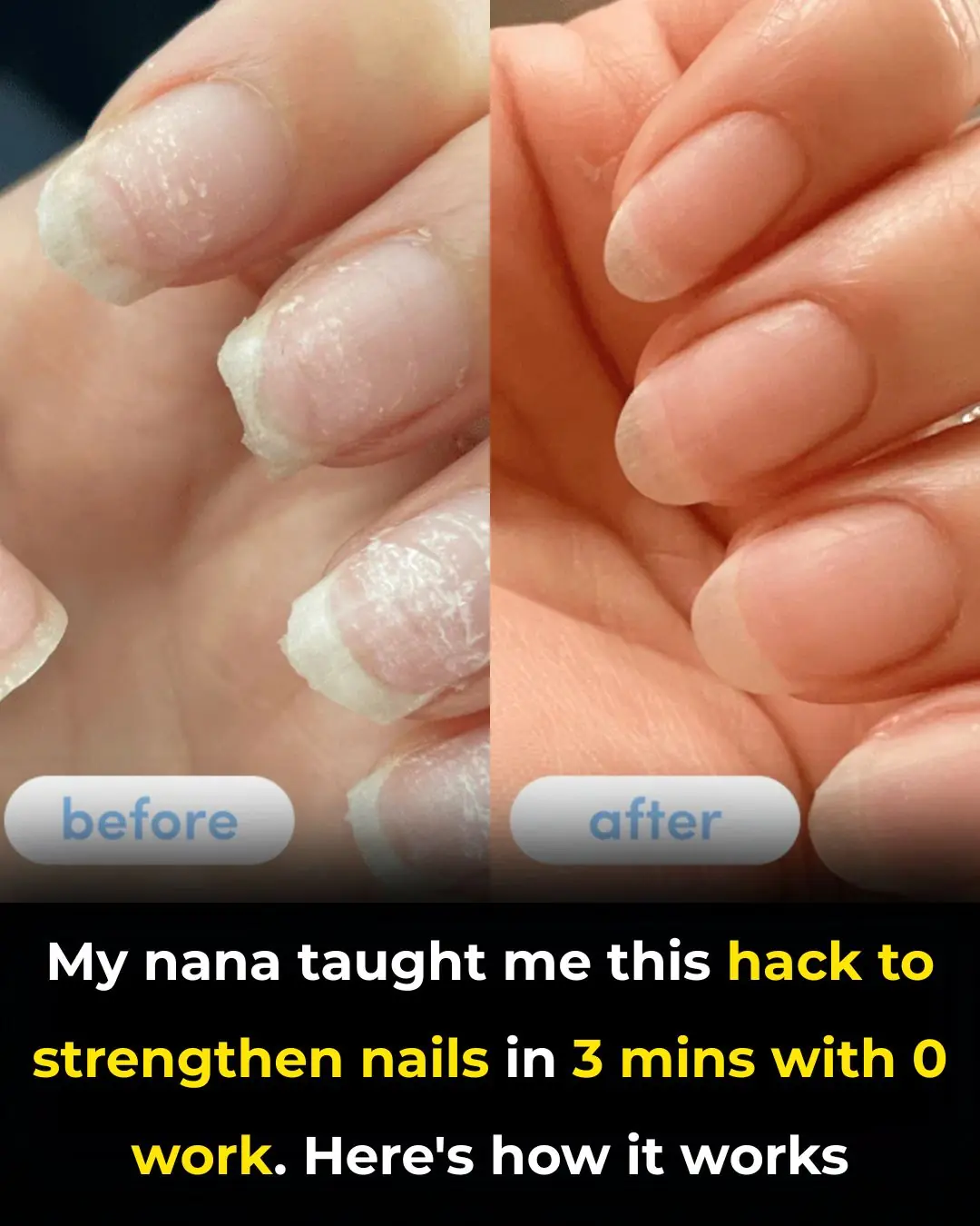 My nana taught me this hack to strengthen nails in 3 mins with 0 work. Here’s how it works