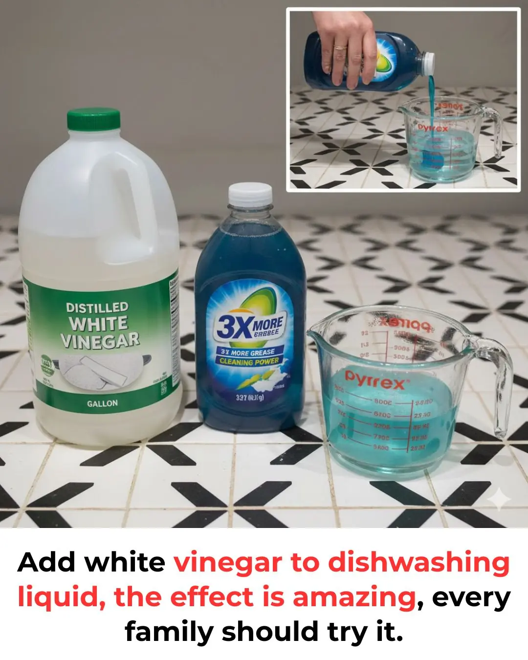 Add white vinegar to dishwashing liquid, the effect is amazing, every family should try it.