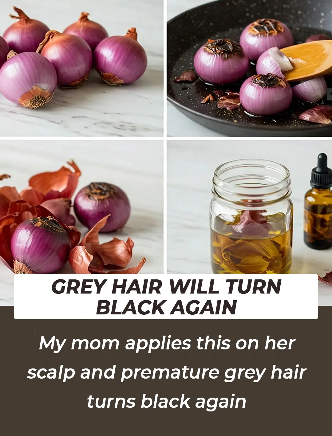 Roasted onion peel treatment for grey hair