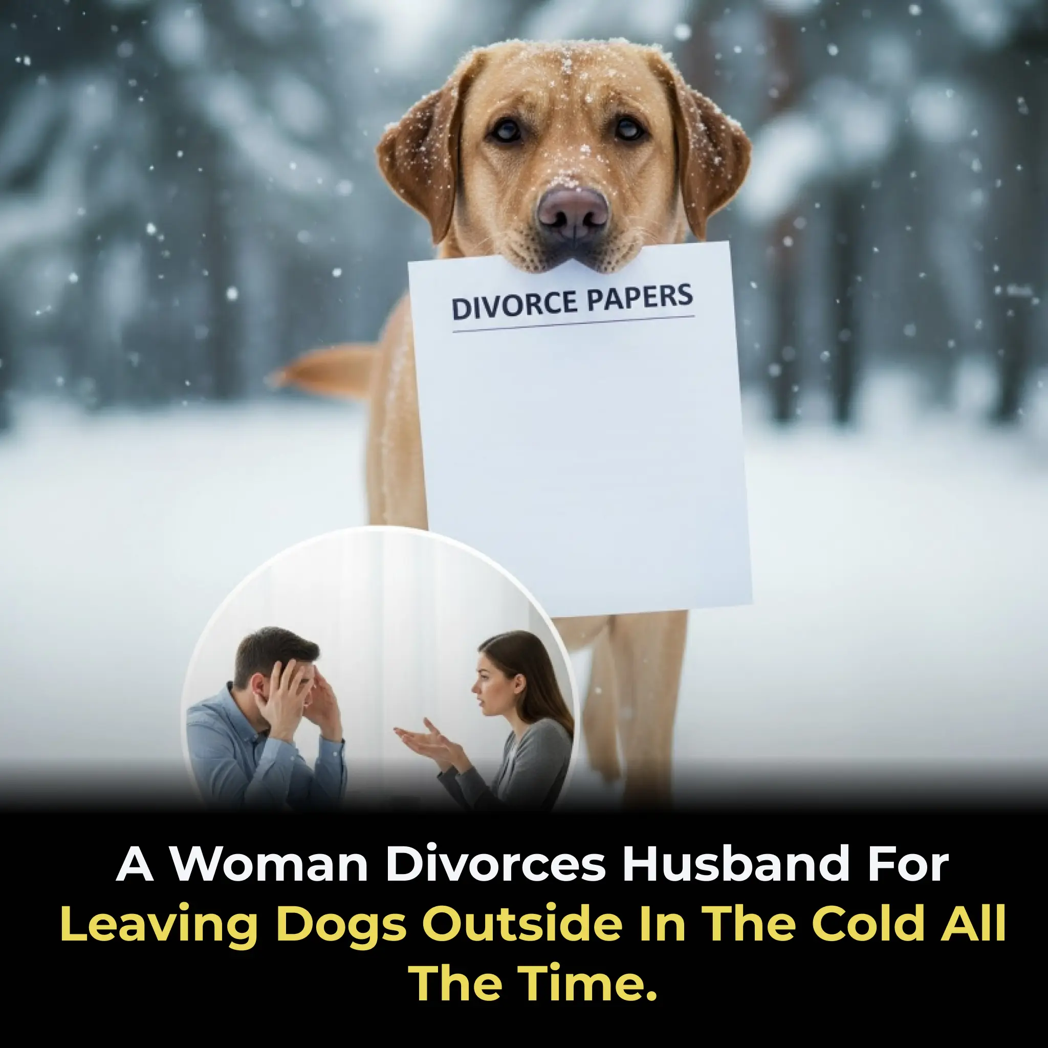 A Woman Divorces Husband for Leaving Dogs Outside in the Cold All the Time.