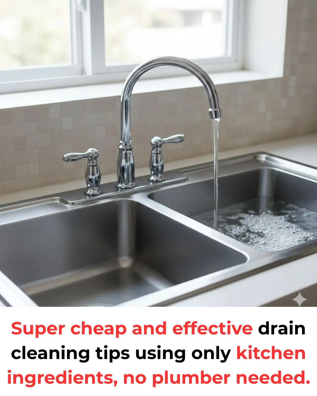 Super cheap and effective drain cleaning tips using only kitchen ingredients, no plumber needed.