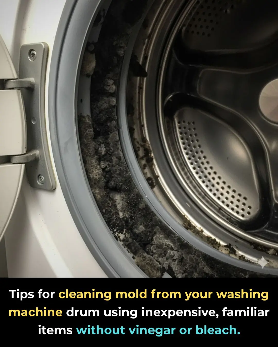 Tips for cleaning mold from your washing machine drum using inexpensive, familiar items without vinegar or bleach.