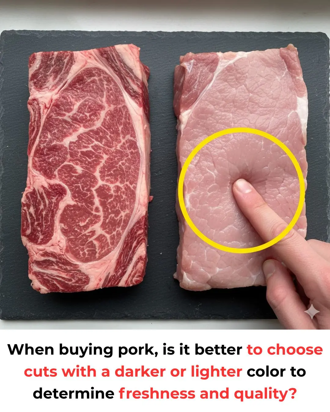 When buying pork, is it better to choose cuts with a darker or lighter color to determine freshness and quality?