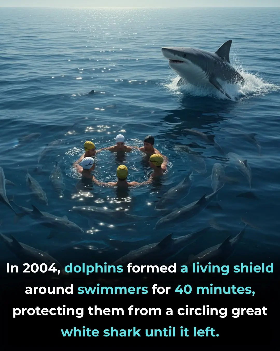 Dolphins Form Protective Shield Around Swimmers, Saving Them from a Great White Shark in New Zealand