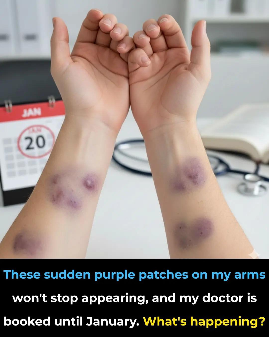 These sudden purple patches on my arms won’t stop appearing, and my doctor is booked until January. What’s happening?