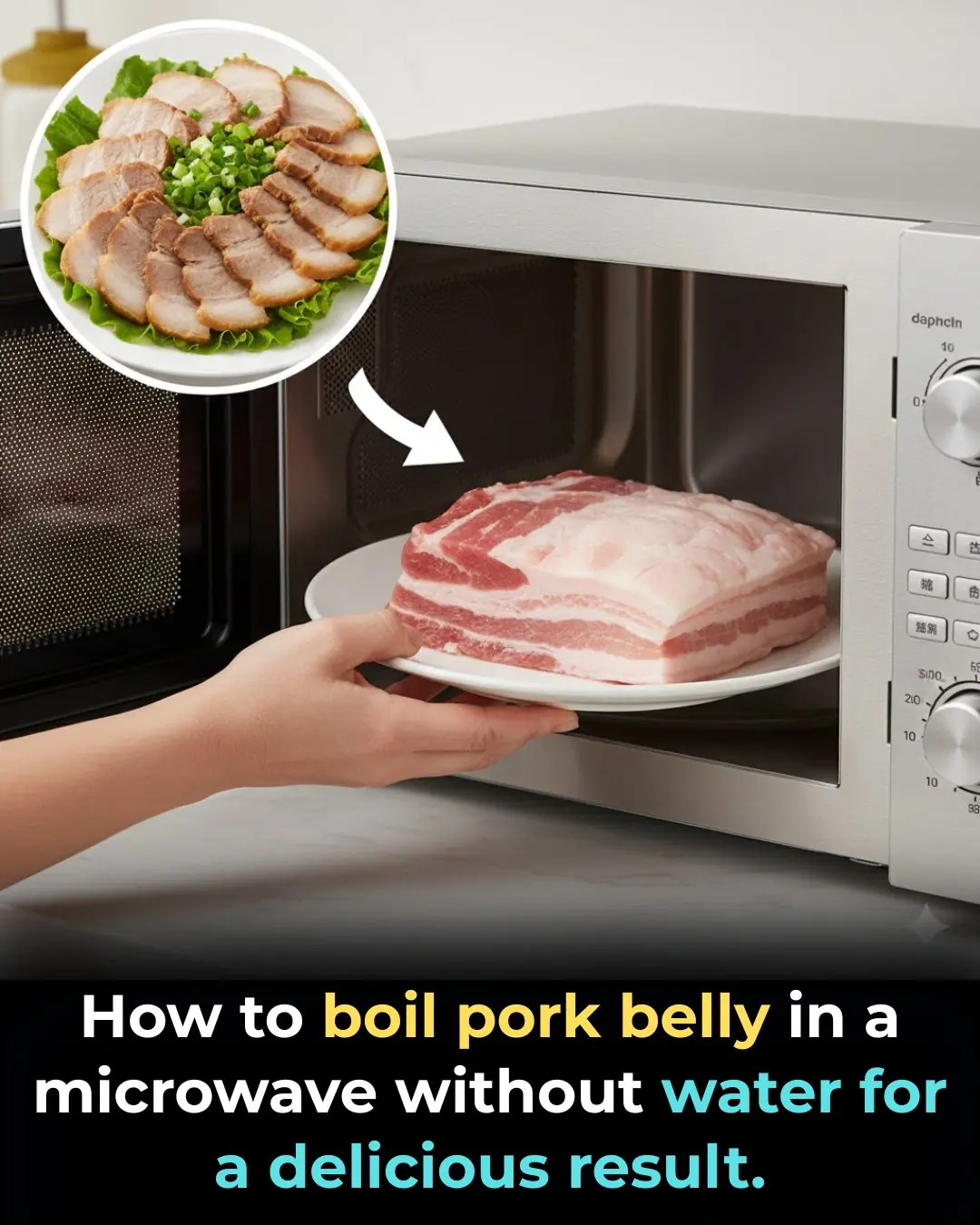 How to boil pork belly in a microwave without water for a delicious result.