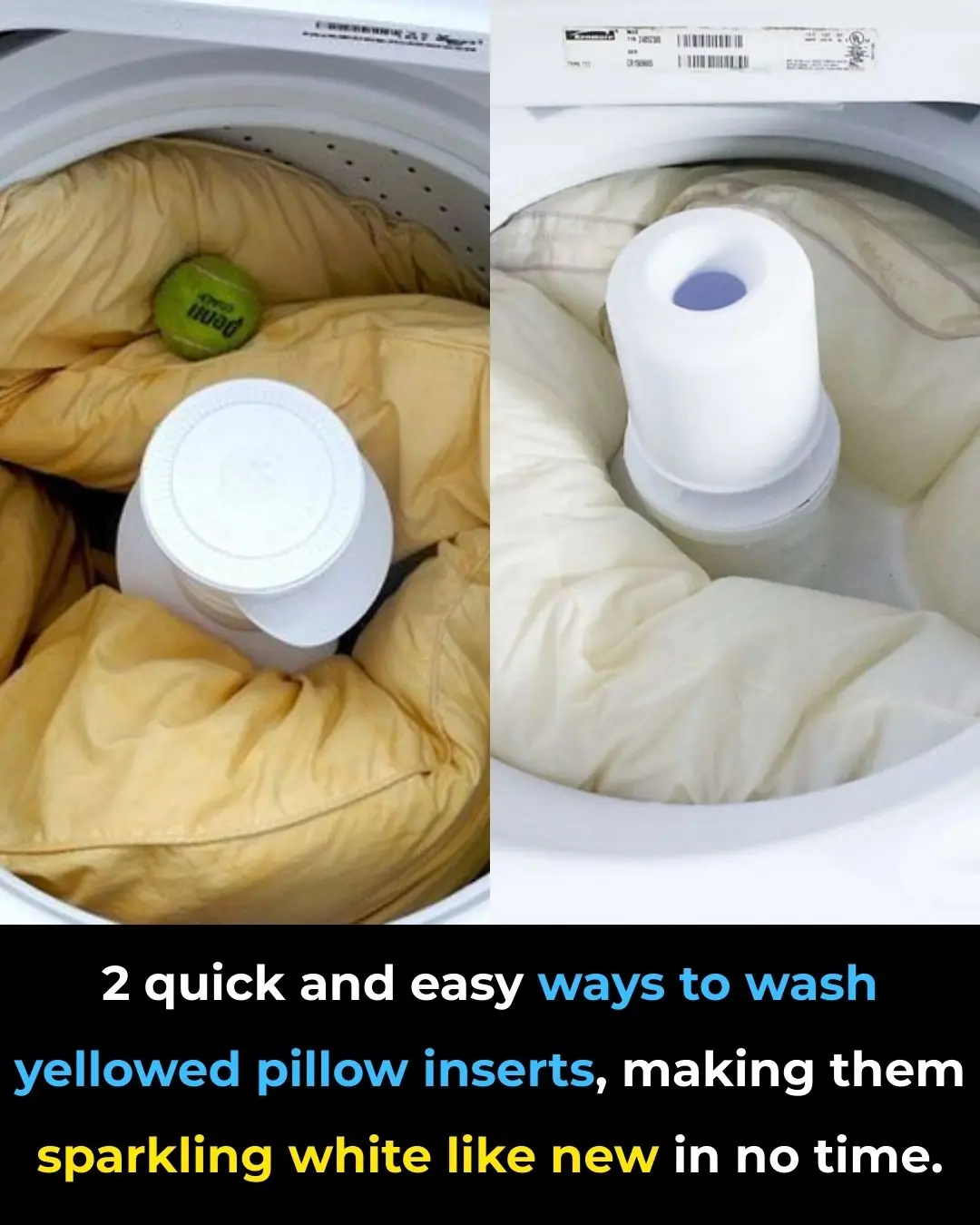 2 quick and easy ways to wash yellowed pillow inserts, making them sparkling white like new in no time