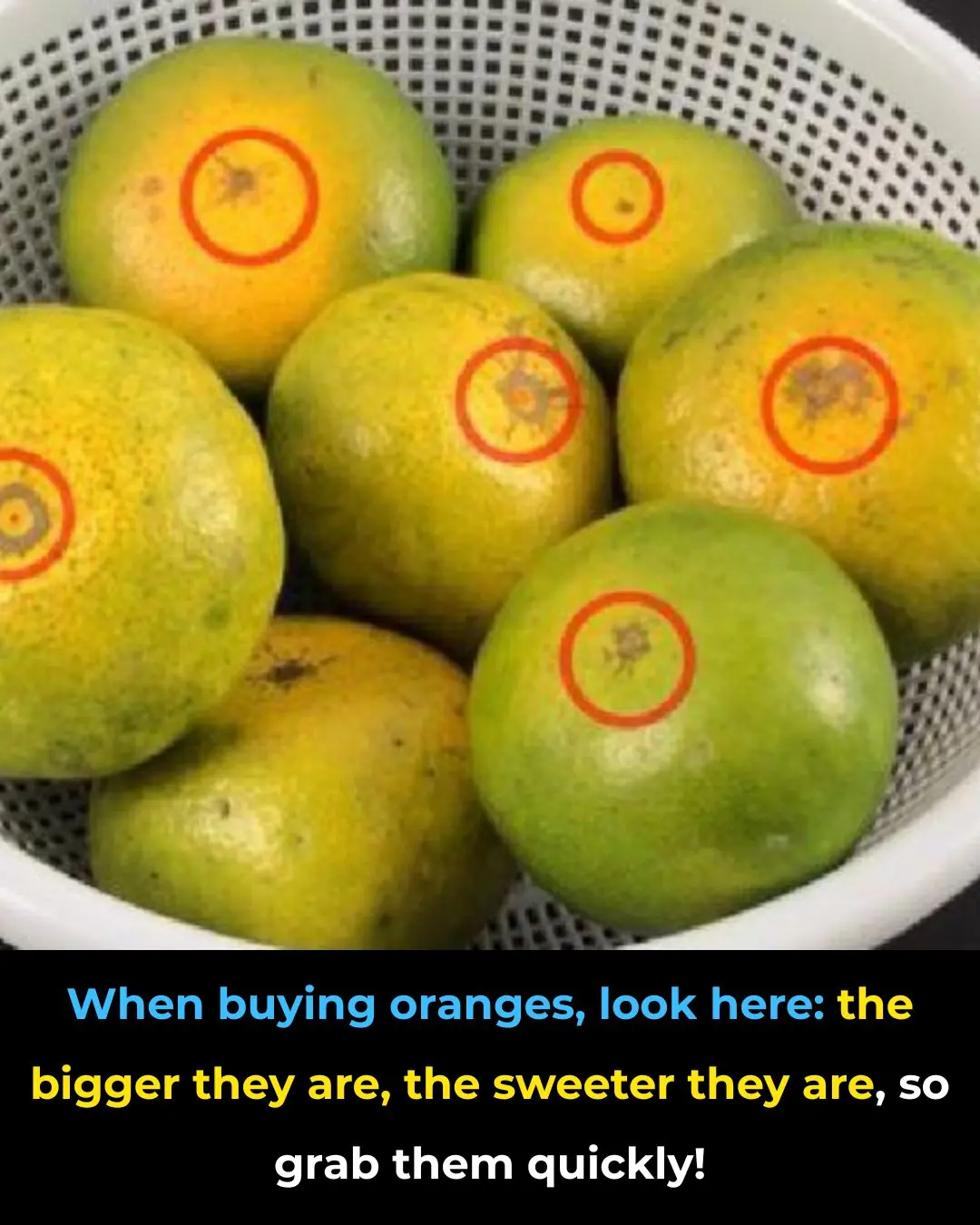 When buying oranges, look here: the bigger they are, the sweeter they are, so grab them quickly!