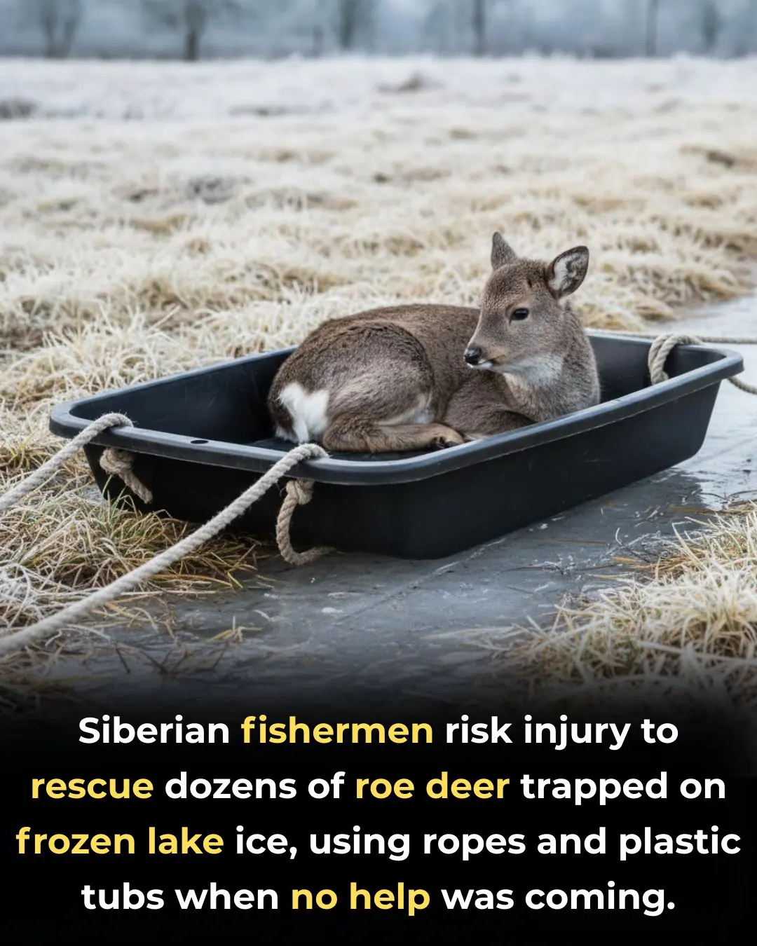 A Lifeline on the Ice: Fishermen Rescue Dozens of Roe Deer in Siberia