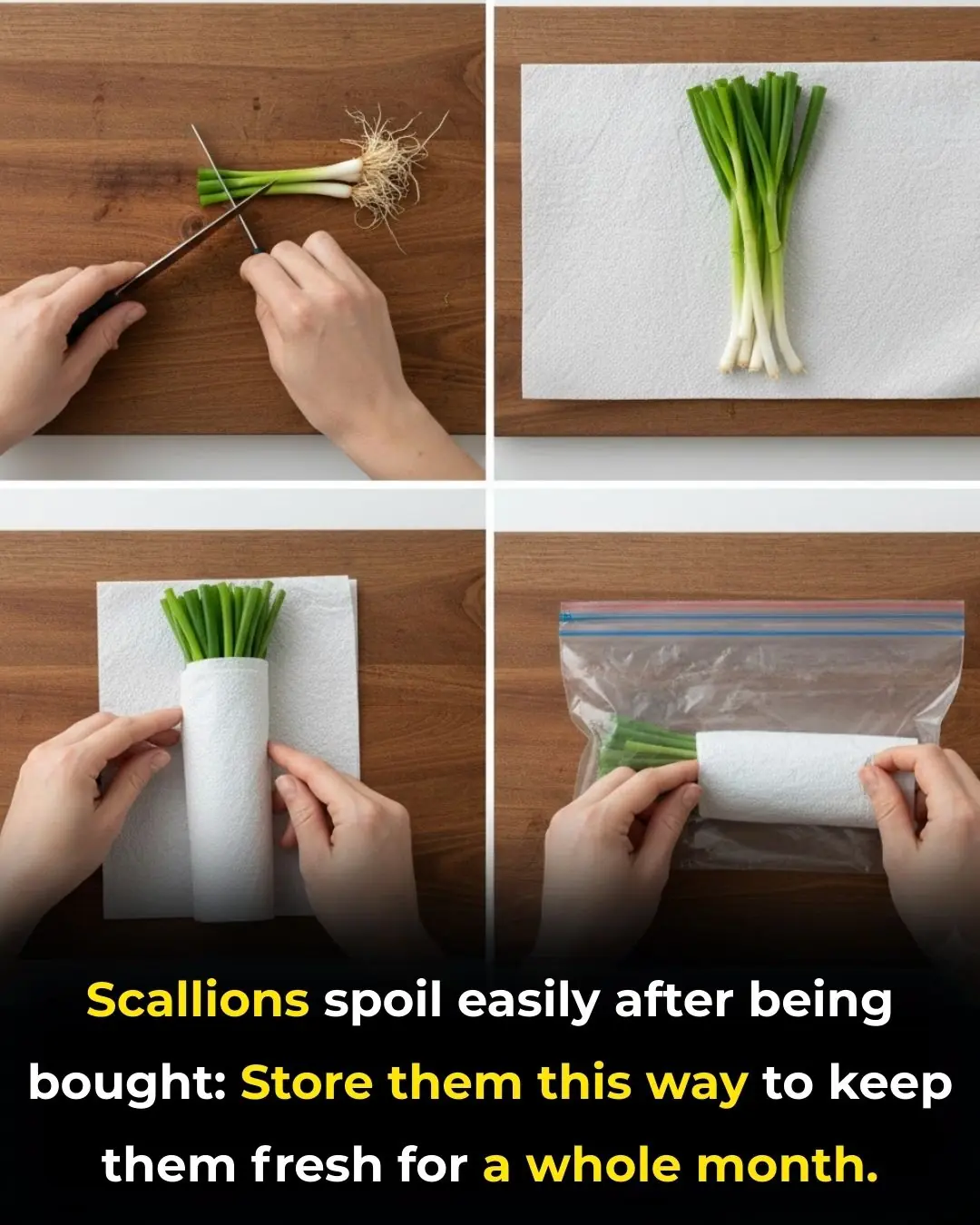 Don't put the scallions straight into the refrigerator after buying them; follow this method, and they'll last for a whole month without spoiling.