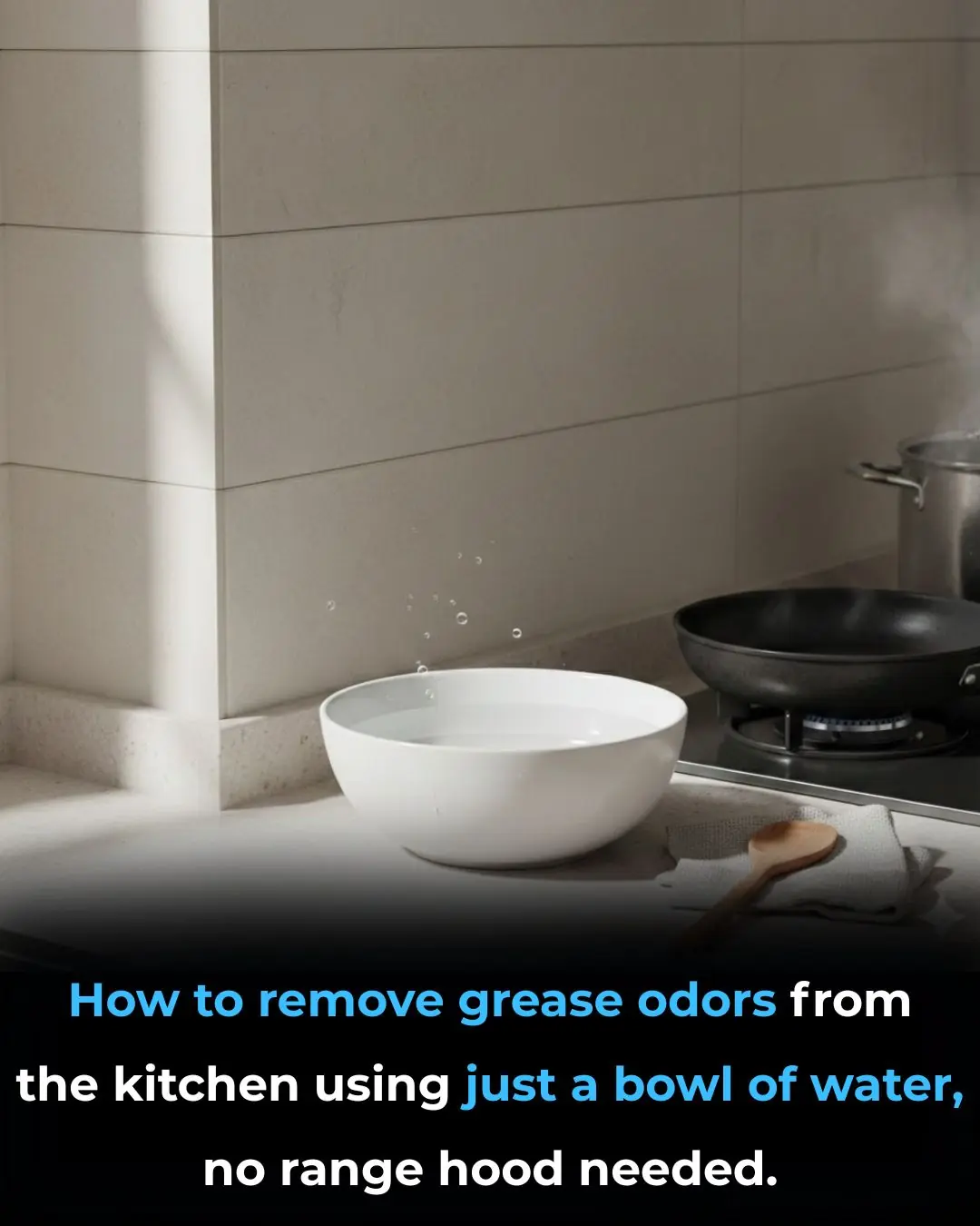 How to remove grease odors from the kitchen using just a bowl of water, no range hood needed.