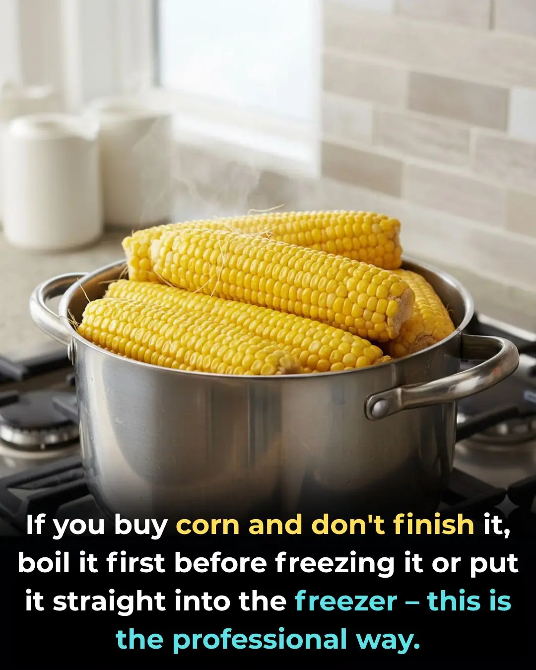 If you buy corn and don't finish it, boil it first before freezing it or put it straight into the freezer – this is the professional way.